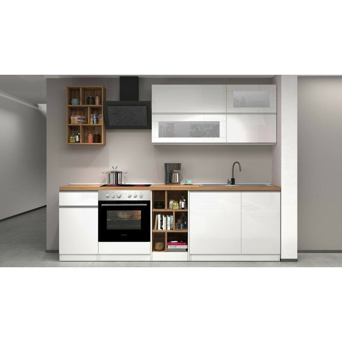 Juego completo de cocina Dmora, en madera noble blanca brillante.