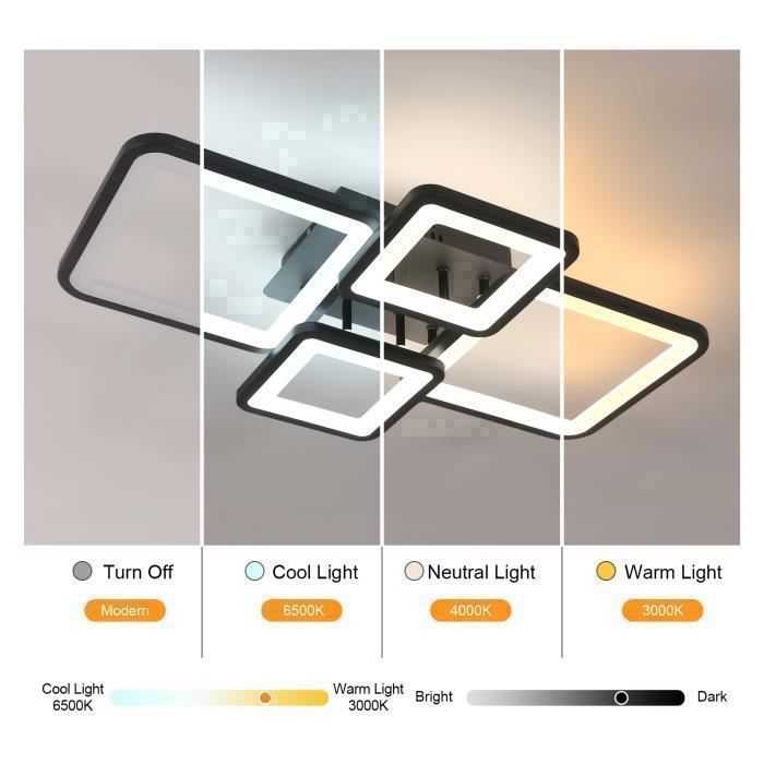 Luminária de teto LED Dorlink com 4 lâmpadas e 54 W, preta – Moderna e com intensidade ajustável, com controle remoto, ideal para quarto, sala de estar e sala de jantar.