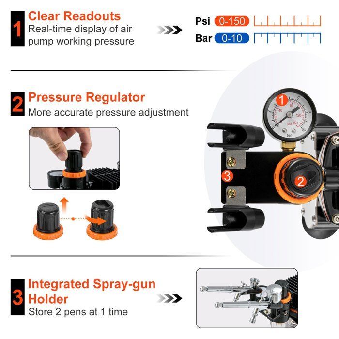 Airbrush Compressor - VEVOR - Complete Dual Action Airbrush Kit for Nails and Tattoos