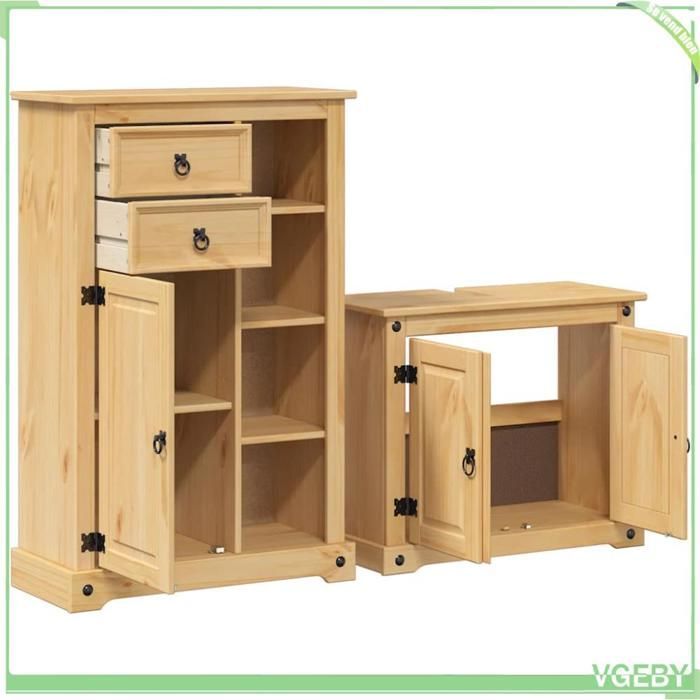 Ensemble de meubles salle de bain 2 pcs - Corona - Pin massif - Finition cire miel - Grand rangement