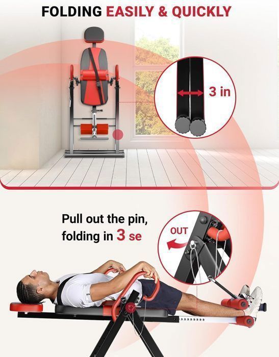 DRIPEX Banc d'inversion réglable/pliable avec triple verrouillage de sécurité, entraîneur de gravité avec ceinture de sécurité