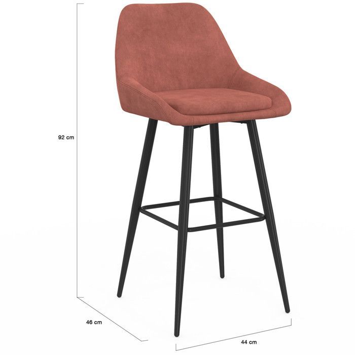 IDMARKET Set of 4 THALYA bar stools in terracotta velvet with half-armrests