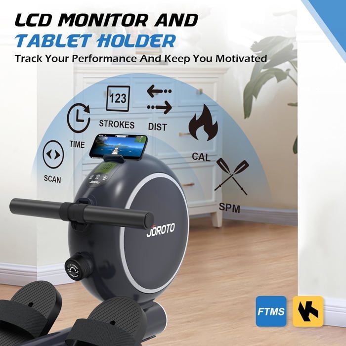 JOROTO JR40B Rameur à domicile 8 niveau Résistance magnétique rail rétractable en aluminium avec fonction Bluetooth et Écran LCD