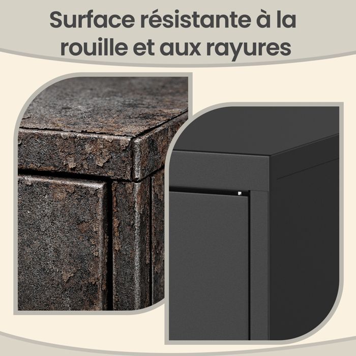 Armoire de Bureau en Acier à 2 Portes, Verrouillable, Étagères Réglables, Meuble de Rangement pour Bureau, 80 x 40 x 140 cm, Noir