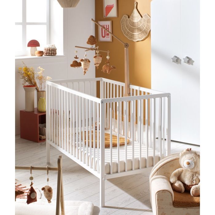 Complete Basic baby bedroom set, 120x60cm cot with bars, 3-drawer changing table and 2-door wardrobe - star knobs - BASIC