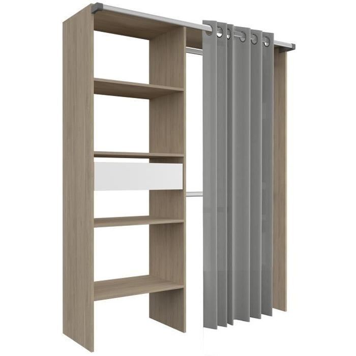 ARTIC dressing room - L143.5 x D48 x H181.9 cm - Oak decor + curtain - Made in France