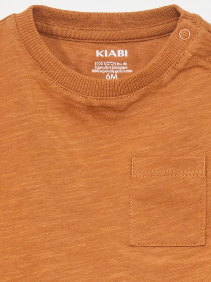 T-shirt met ronde hals en zakje - ORANJE