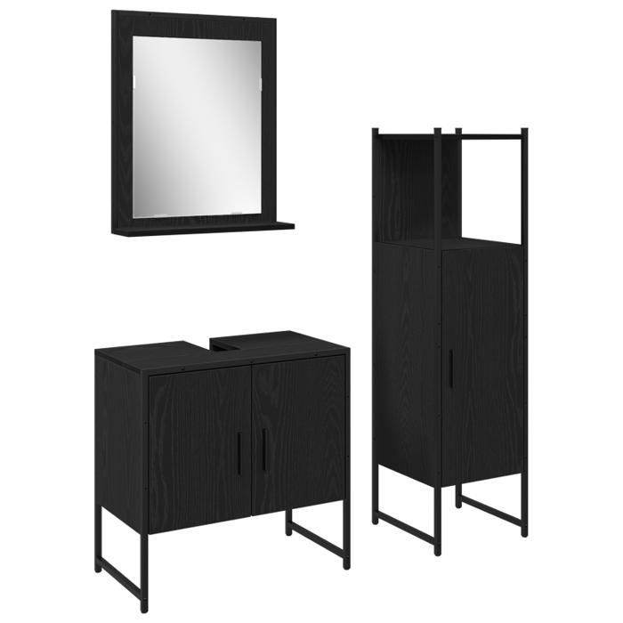 Conjunto de muebles de baño - Roble negro - 3 piezas - Madera de ingeniería - Estilo contemporáneo