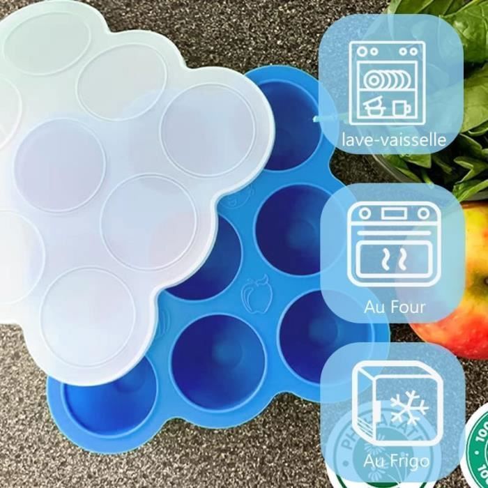 Lot de 2 Bac a Glacon Diversification 18 x 75ml Conservation Repas Bebe Congelateur Plateau pour Purée, Lait Materne-Congelat Label