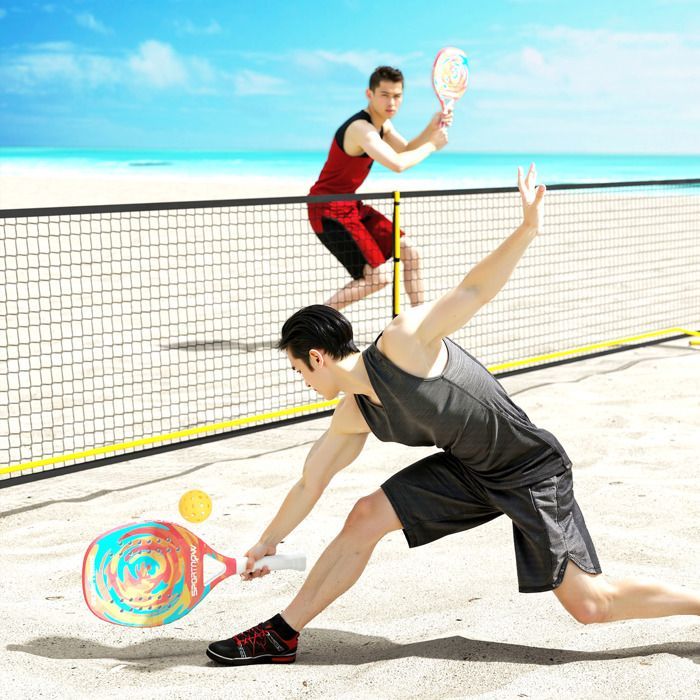 Racchetta da beach tennis in fibra di carbonio con borsa porta racchetta e impugnatura antiscivolo, gialla