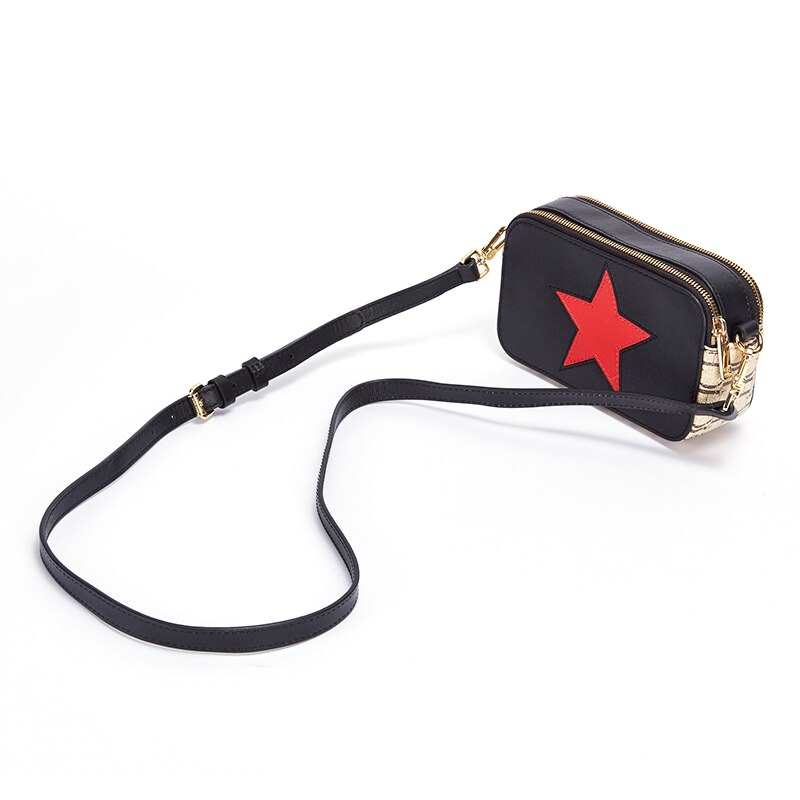 Sac à bandoulière grande capacité pour femme, 100 % cuir véritable, motif cinq étoiles, de marque tendance.