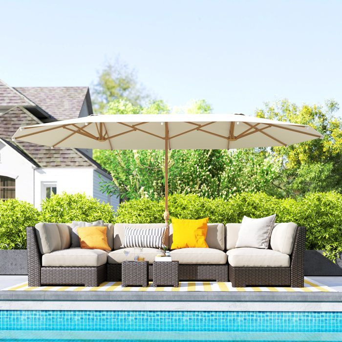 Ombrellone doppio da giardino - Outsunny - 455 x 265 cm - rettangolare, manovella, poliestere 180 g/m² - protezione solare UPF30+ - beige