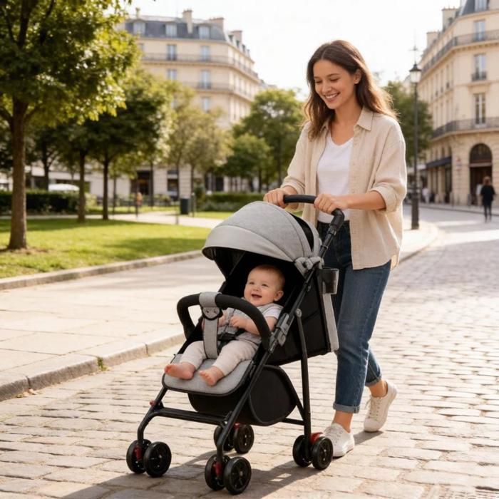 BELFOYER Poussette multifonctionnelel ,Roues Pivotantes + Freins, Gris/Noir, Compact  Pliable, Usage Quotidien/Voyages