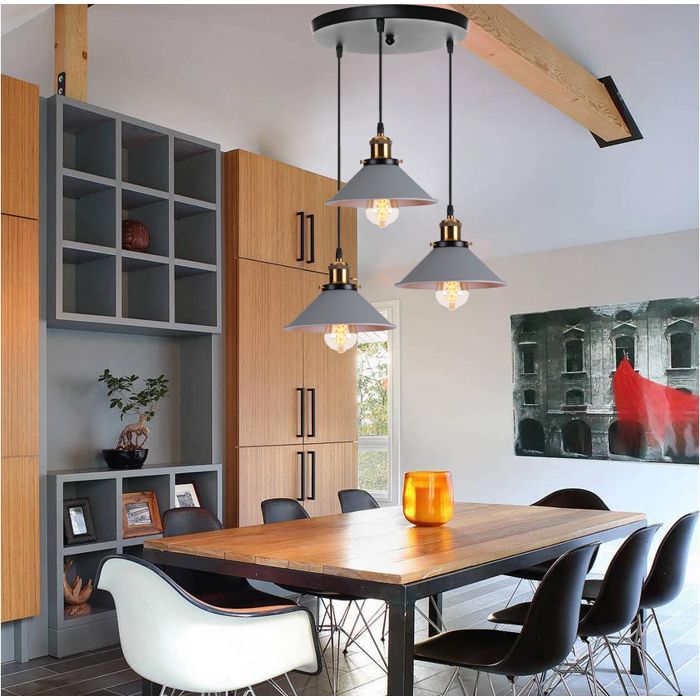 U-Do Suspension Luminaire Rétro 3 Têtes Lustre Cage en Fer Gris Lampe Disque Noir E27 22CM décoration Salle à Manger Cuisine