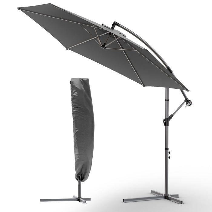 VOUNOT® 3M Cantilever Parasol, Grijs - 360° Draaibaar - Verstelbare Kantelhoek - Anti-terugloopmechanisme - Beschermhoes