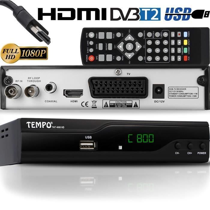 Tempo 4000 Terrestrial TNT Decoder - DVB T2 / HDMI Full HD / TV Receiver / USB / TNT Decoder / DVB-T2 / H.265 HEVC / PVR / TNT
