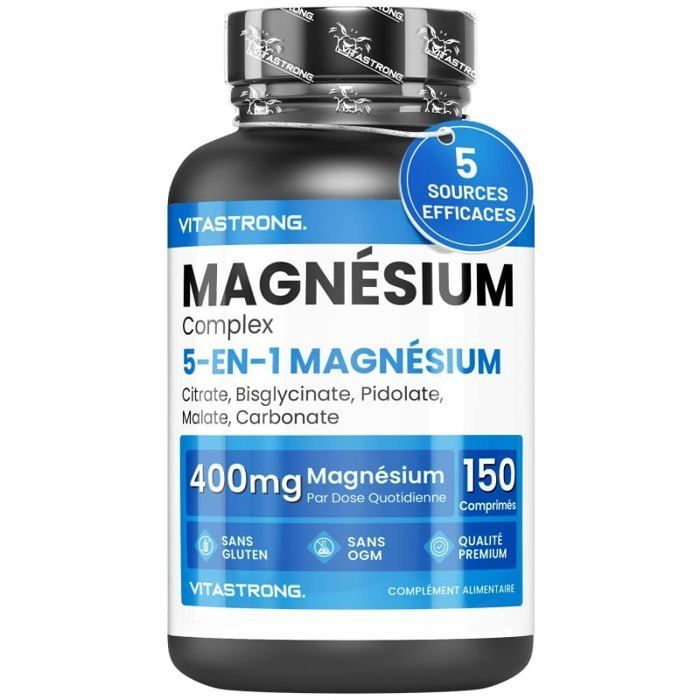 MAGNÉSIUM COMPLET 400mg - Magnesio 5 en 1 - Bisglicinato, Citrato, Pidolato, Malato, Carbonato