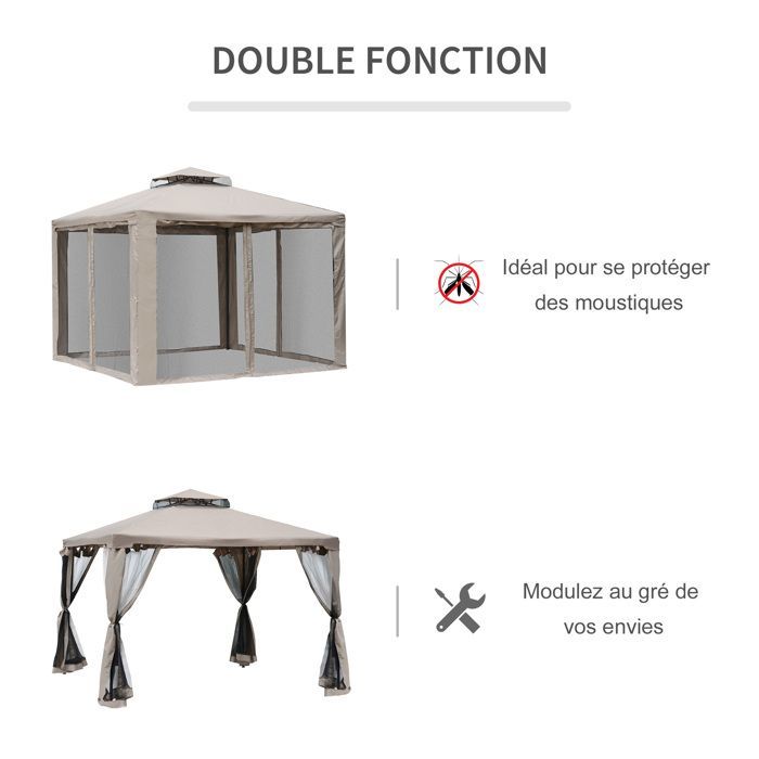 Gazebo Outsunny - Metal - 294x294x265cm - Taupe