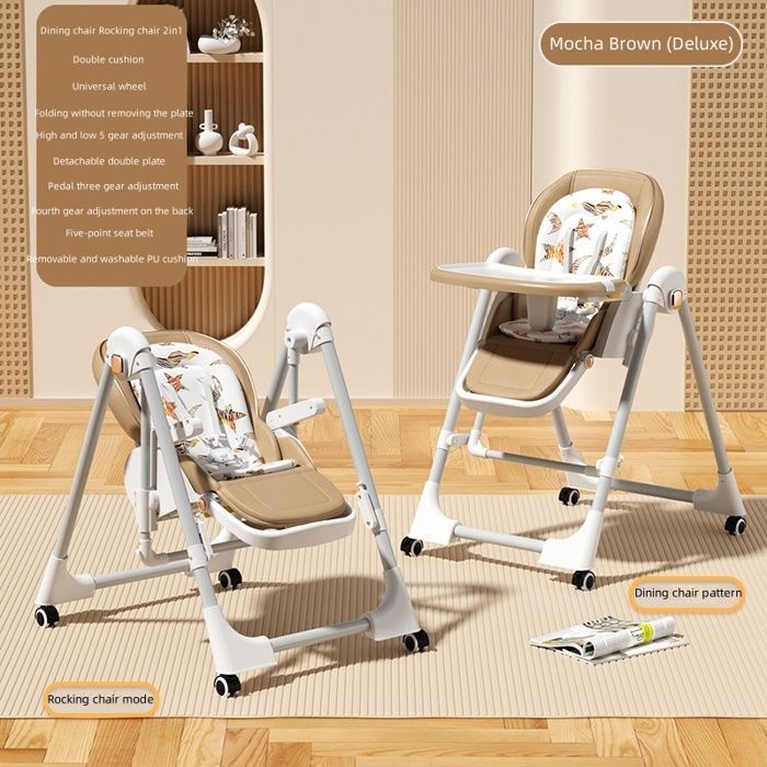 Silla mecedora multifuncional 2 en 1 para bebé, asiento de mesa portátil, trona, silla de comedor plegable con ruedas.