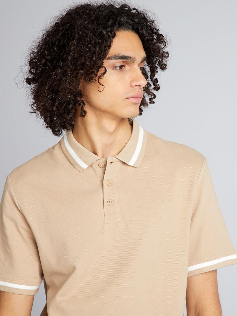 Polo de manga corta en contraste - BEIGE