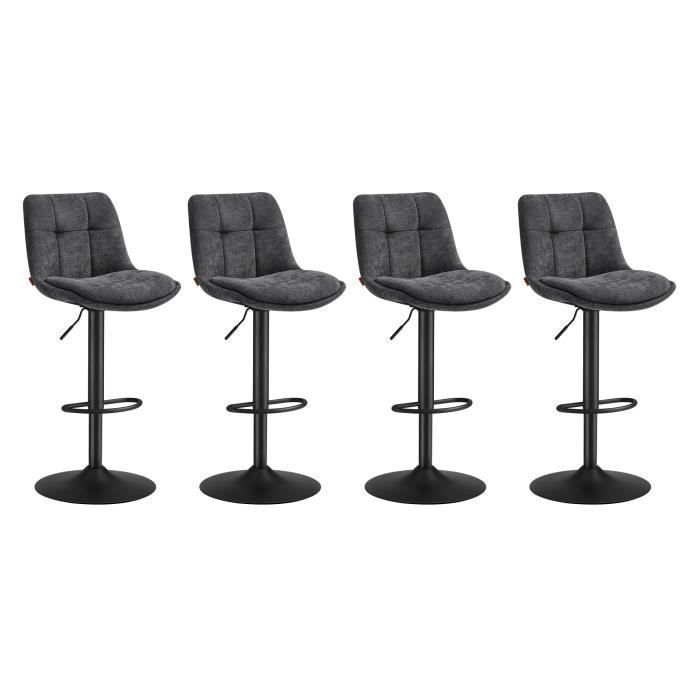 VASAGLE Bar Stools, Set of 4, Kitchen Chairs, Height-Adjustable Swivel Seat with Backrest and Footrest, Steel, Gray