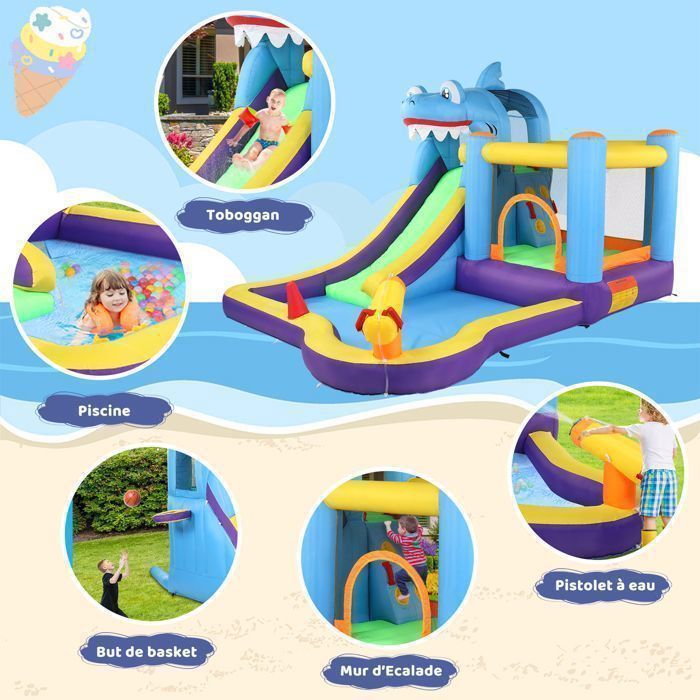 Zona de juegos hinchable LALAHO - Castillo con soplador, piscina y tobogán, para niños de 3 a 10 años, capacidad de carga de 135 kg, 380 x 260 x 240 cm