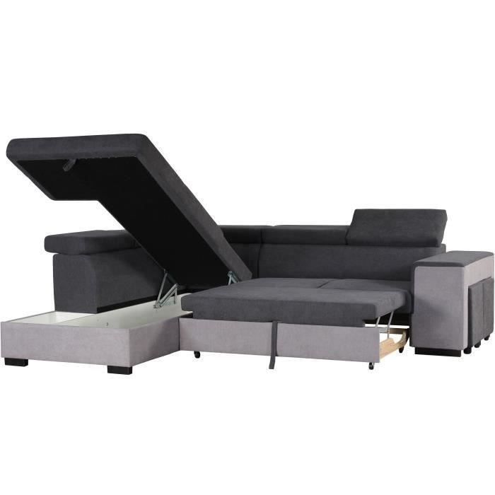 Left-hand corner sofa bed with storage, 5-seater - Grey fabric - W 271 x D 220 x H 77 cm - ARMSTRONG - Made in Ukraine
