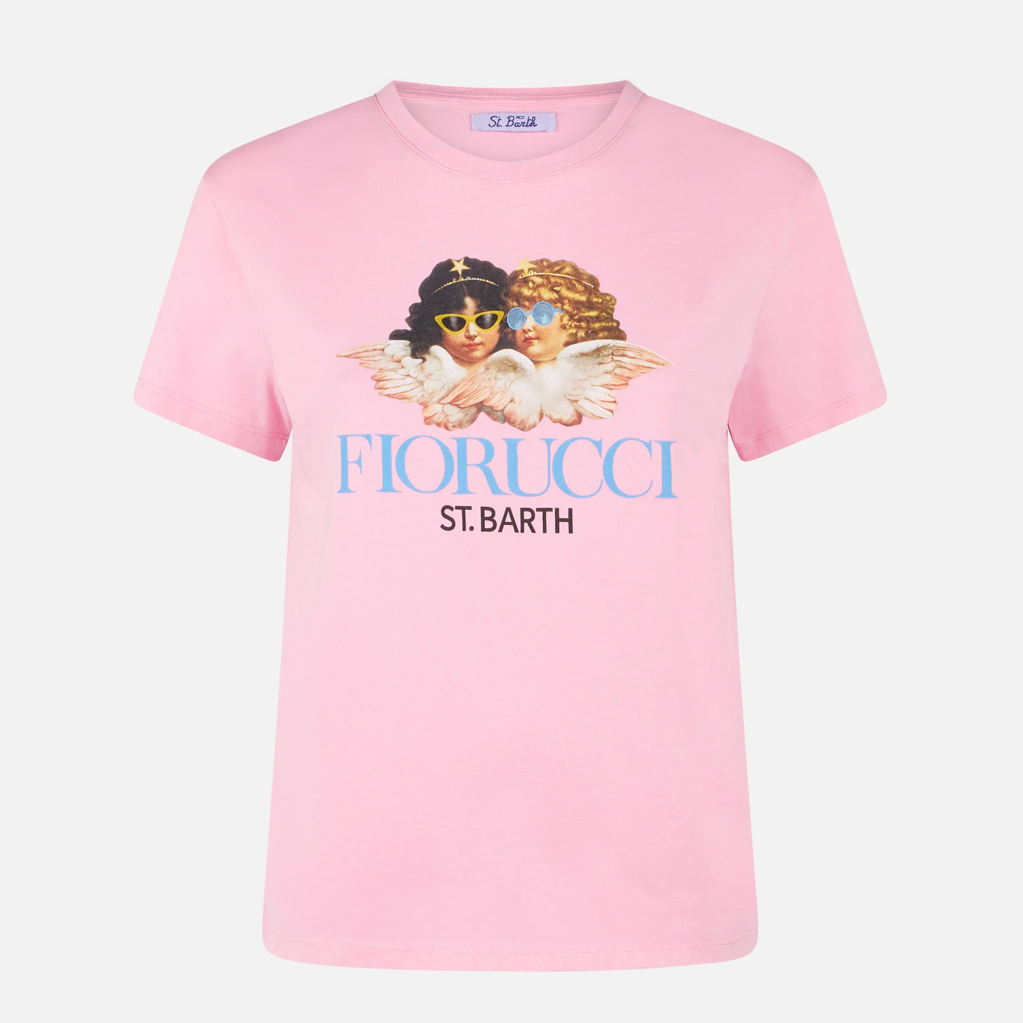 Woman Pink Cotton T-shirt with Fiorucci Special Edition, St. Barth Logo, Round Neck, Short Sleeves | Fiorucci Special Edition | MC2 Saint Barth