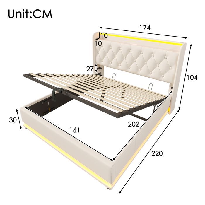 Cama LINKHOO, función LED envolvente de 360°, 160 x 200 cm, con función de carga USB tipo C (colchón no incluido).