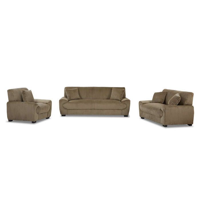 Conjunto de sofá de 3+2 plazas y sillón de pana marrón ADEA