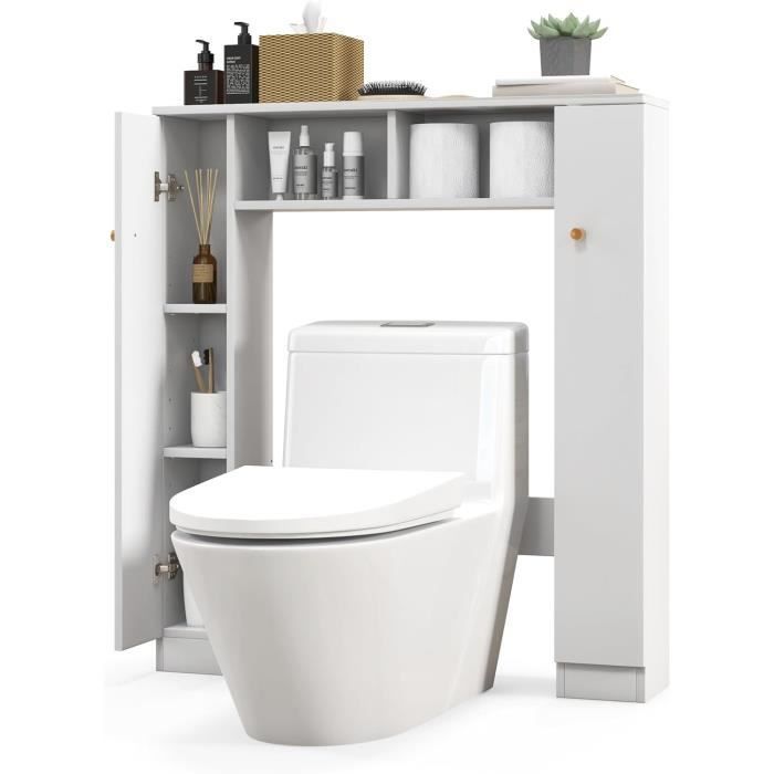 Armario para inodoro GOPLUS con estante superior, organizador de almacenamiento independiente con 2 puertas y 4 estantes ajustables, color blanco.