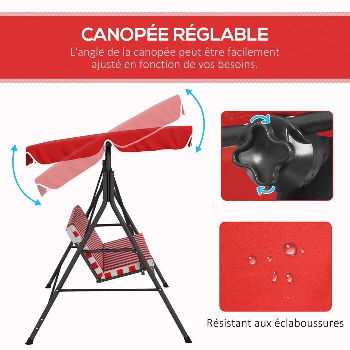 Columpio de jardín - Outsunny - 172x110x153cm - Acero - rojo