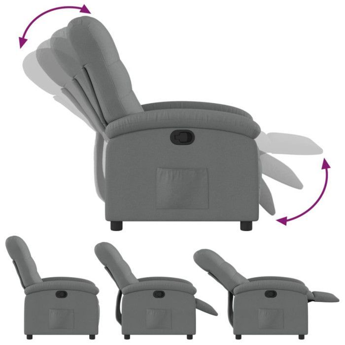 vidaXL Fauteuil Inclinable, Chaise de Relaxation avec Dossier, Siège avec Repose-pied, Fauteuil TV de Salon, Moderne, Gris 371728
