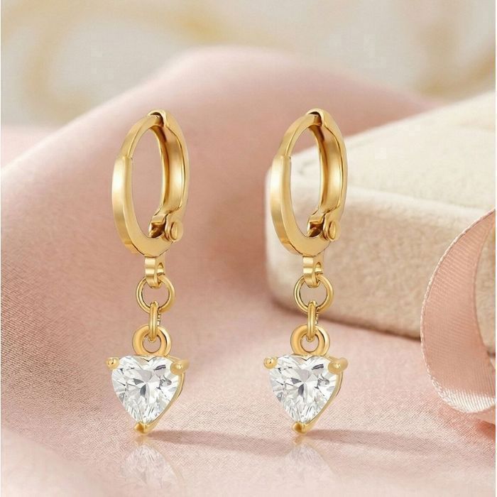 Pendientes de aro con forma de corazón, chapados en oro amarillo de 18k, con circonita, 25 mm, para mujer o niña.