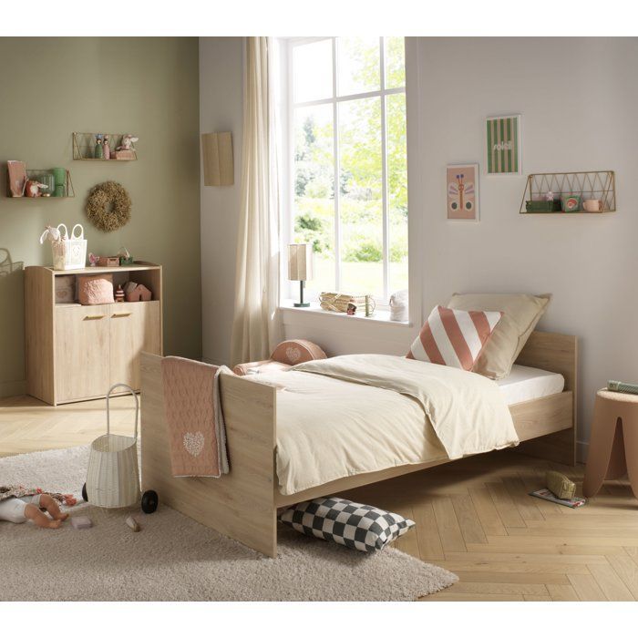 Conjunto de habitación infantil para dos personas: cuna de 120 x 60 cm + cómoda de 2 puertas y estante - Adele - Haya/crema - SAUTHON