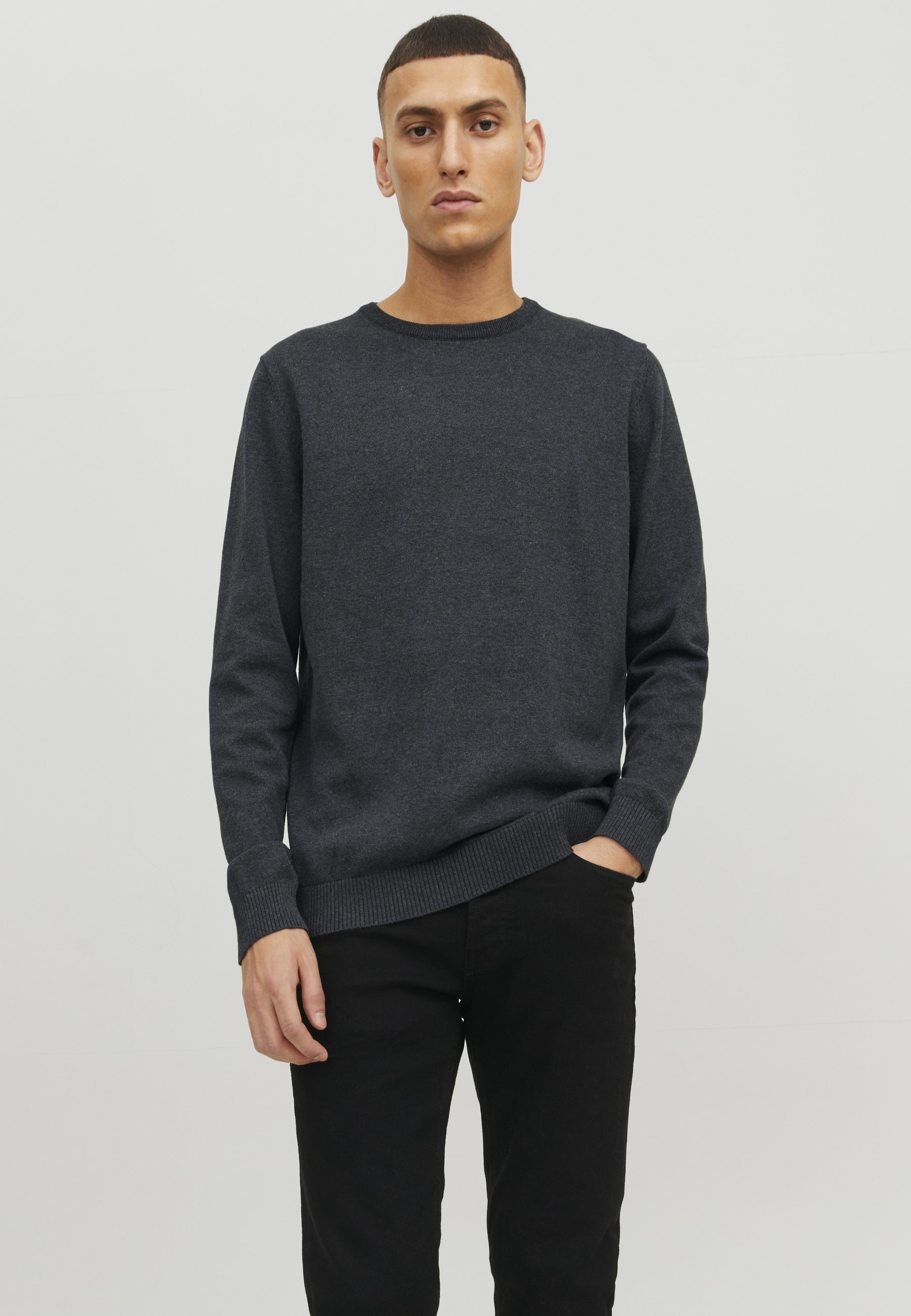 Jack & Jones JJEBASIC Rundhalspullover - dunkelgrau meliert