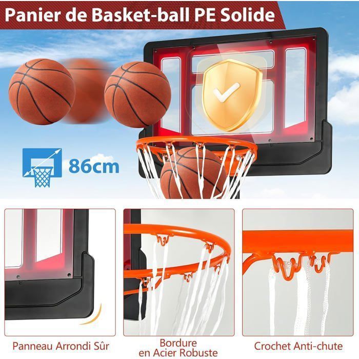 Aro de baloncesto independiente COSTWAY con ruedas - Altura ajustable de 90 a 210 cm - Tablero de PE - Rellenable con agua o arena - Para mayores de 3 años - Rojo