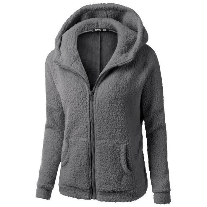 Sudadera para mujer - FUNMOON - Sudadera con capucha de felpa - Cierre de cremallera - Cálida - Otoño/Invierno