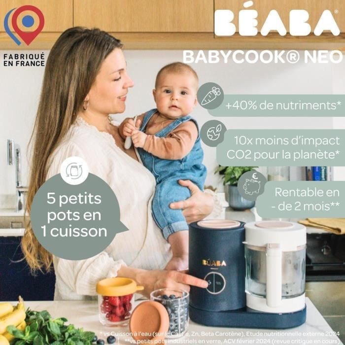 BEABA, Robot da cucina Babycook Neo 6 in 1 per alimenti per neonati, prodotto in Francia, blu notte