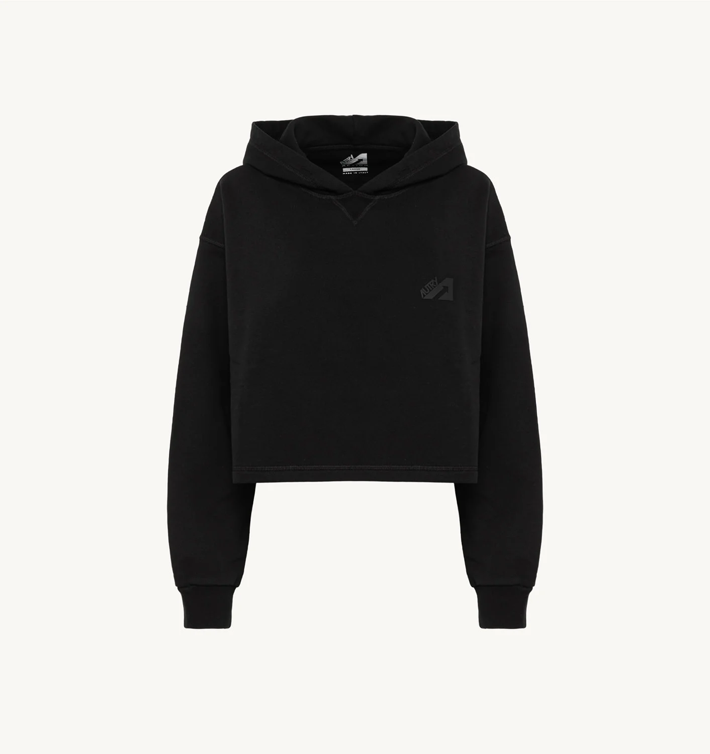 Hanorac negru, scurt, din jersey de bumbac