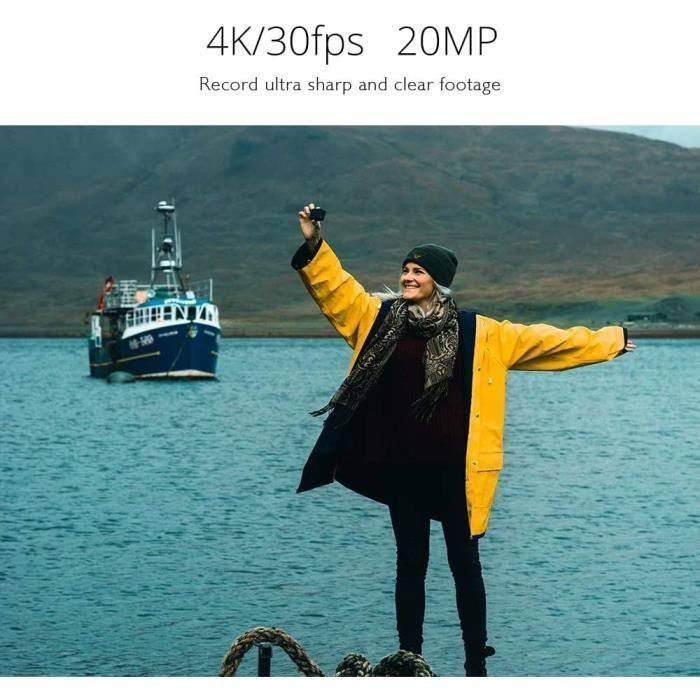 AKASO EK7000 Pro Caméra Sport 4K avec Carte MicroSDXC 128GB, 20MP WiFi avec Ecran Tactile EIS Stabilisateur Étanche 40M Noir