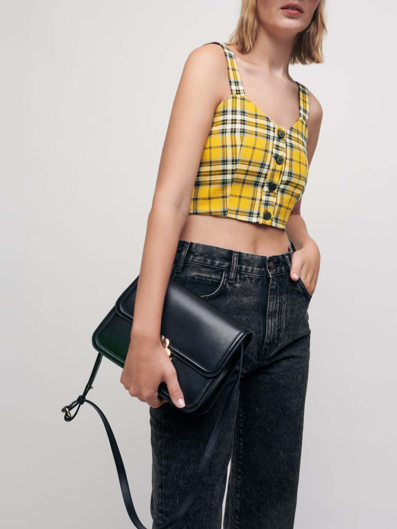 Top scurt în stil tartan - Galben