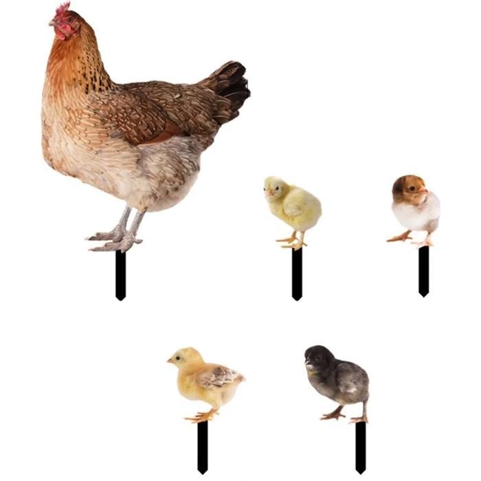 5pièces décoration jardin poulet,figurines drôles ornement animal extérieur YYV