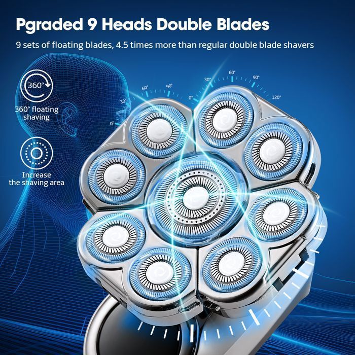 TTLIFE Rasoir Electriques Hommes Cheveux 6 en 1 Rasoir Crane Rasoir 9D Flottant tanche Humide Sche Rechargeable US TONDEUSE A BARBE