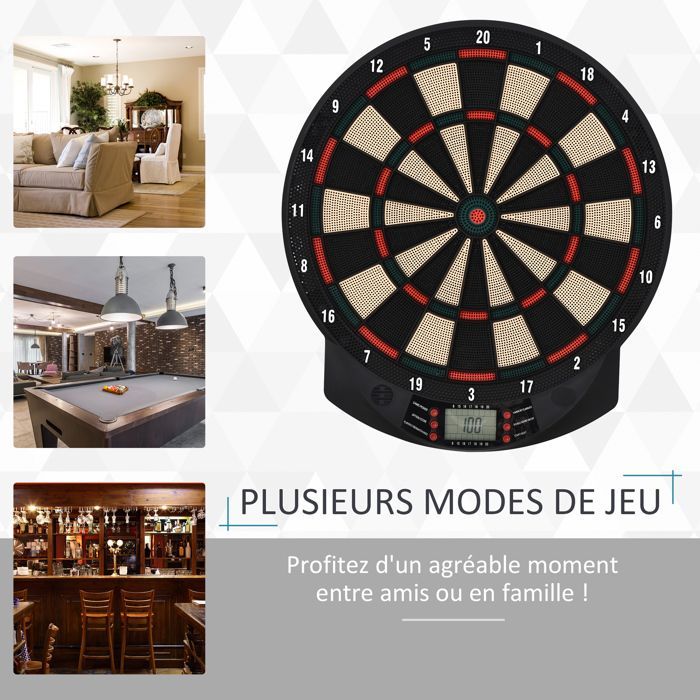 Cible jeu de fléchettes - HOMCOM - électronique 27 jeux 202 variations 8 joueurs affichage LED - plastique - noir