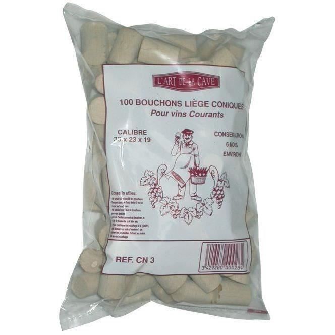 BOUCHONNERIE JOCONDI Lot de 100 Bouchons conique en liège pour vin courant - 33x23x19 mm