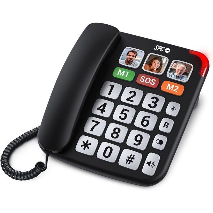 Senior-friendly landline phone with large buttons - SUTEO - +20dB amplifier - 6 direct contacts - Hands-free