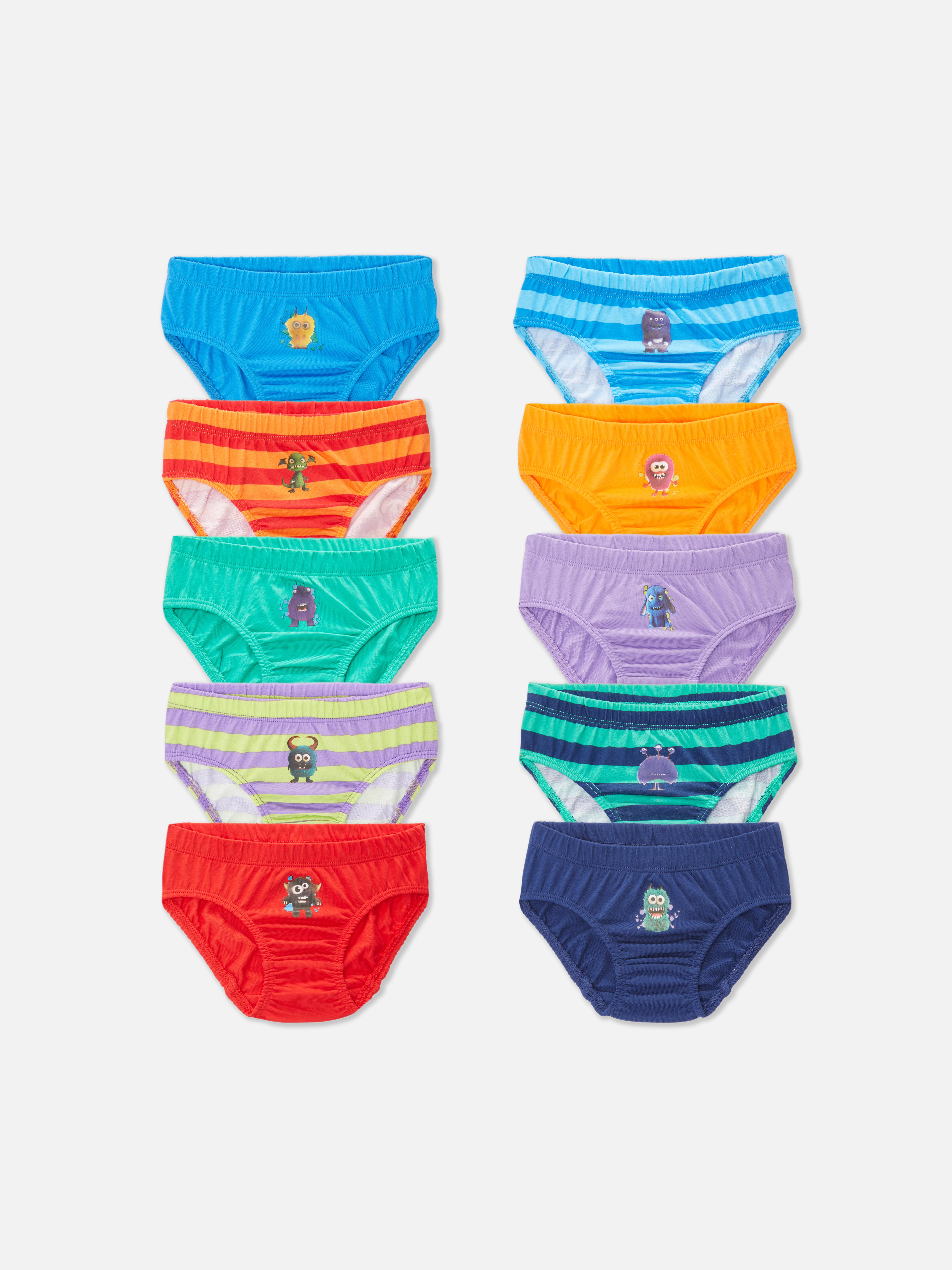 Slips mit Monster-Print, 10er-Set. Zehn farbenfrohe Slips mit lustigen Monster-Prints auf der Vorderseite.