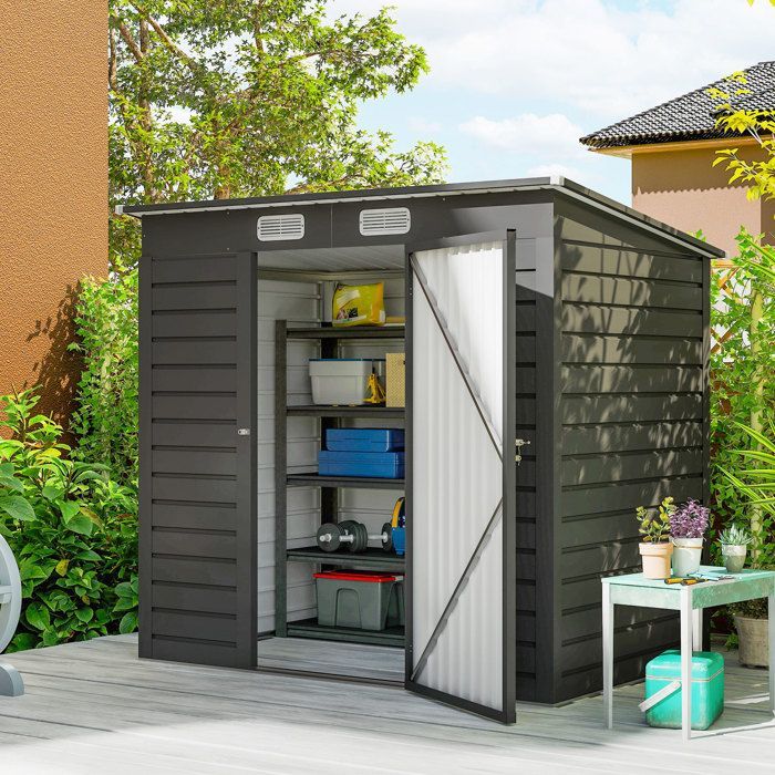 Caseta de jardín de 2,3 m² - Outsunny - Caseta con puerta con cerradura - Dimensiones: 191 cm (largo) x 130 cm (profundidad) x 166,5-183 cm (alto) - Acero