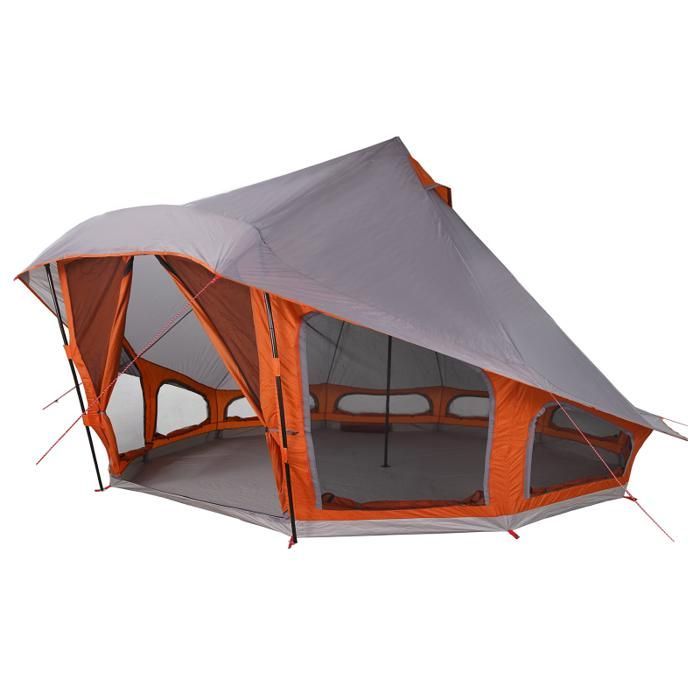 Tienda de campaña familiar tipo tipi para 10 personas, impermeable, gris y naranja.